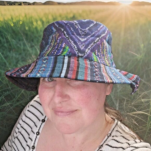 Boho Hippie Bucket Hat Cotton Blue Unisex Lightweight Beach Summer Sun Hat Nepal - Picture 13 of 14